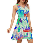 Red & Black Splash Sleeveless V-Neck Dress
