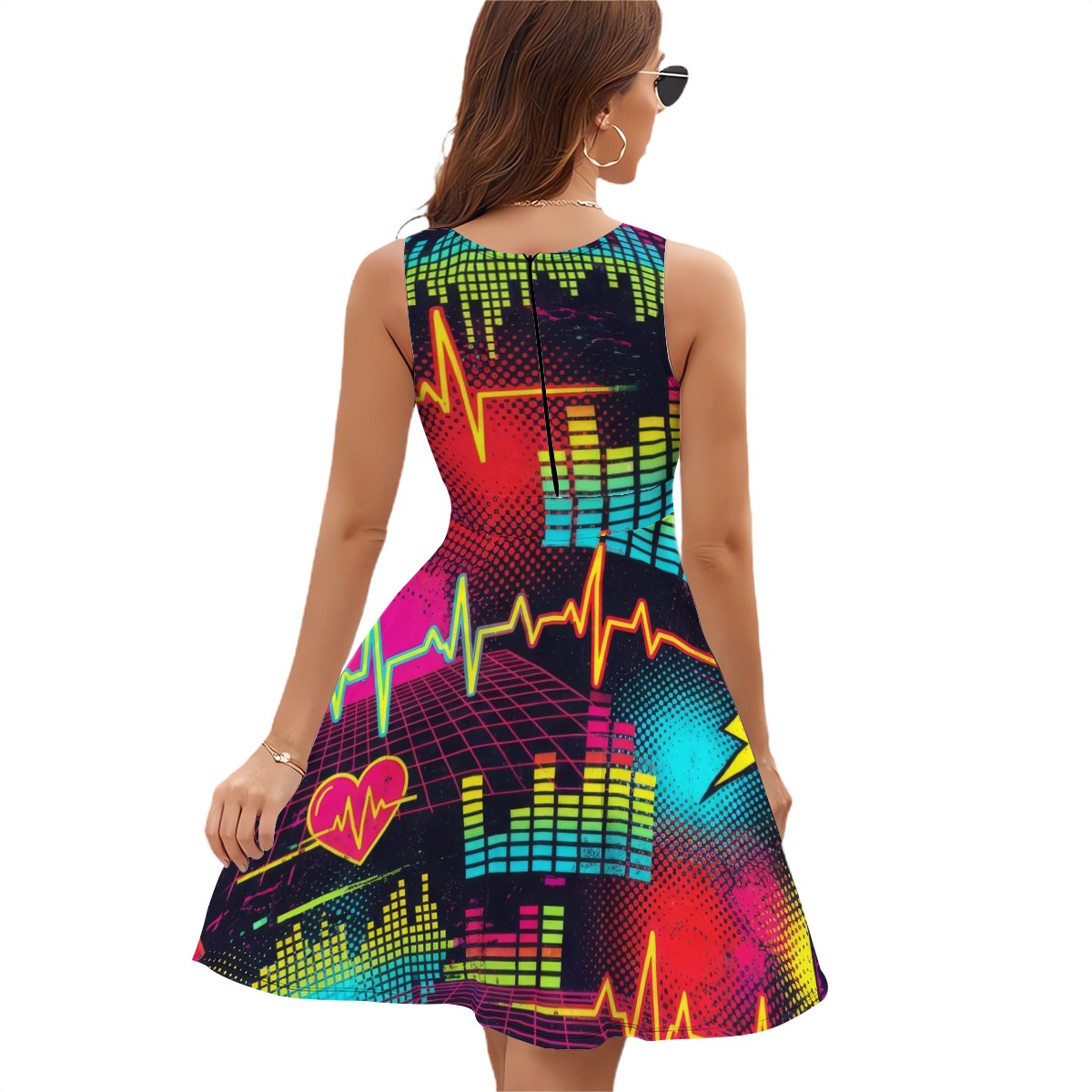Red & Black Splash Sleeveless V-Neck Dress