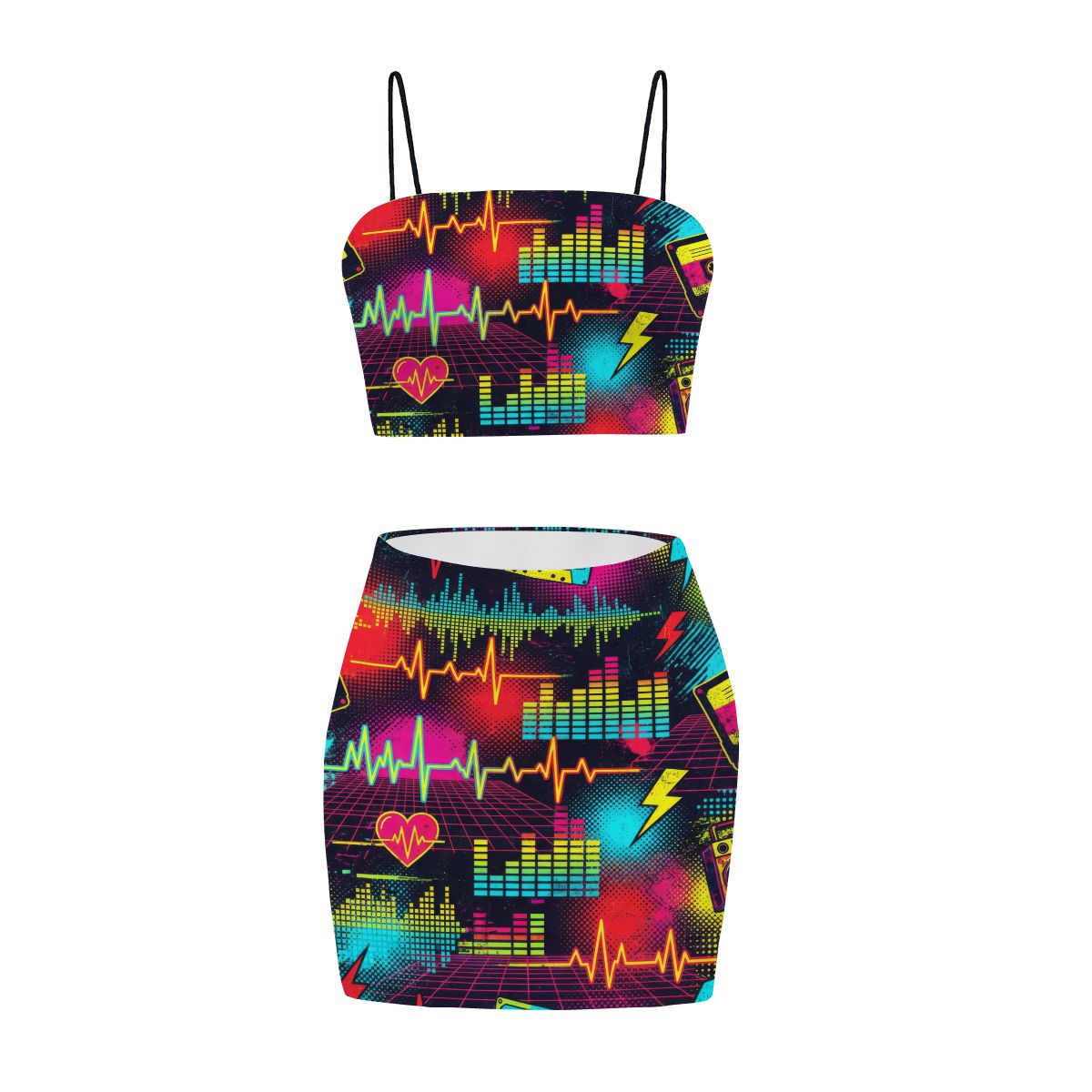 Black Splatter Heartbeat Crop Tank & Skirt Set