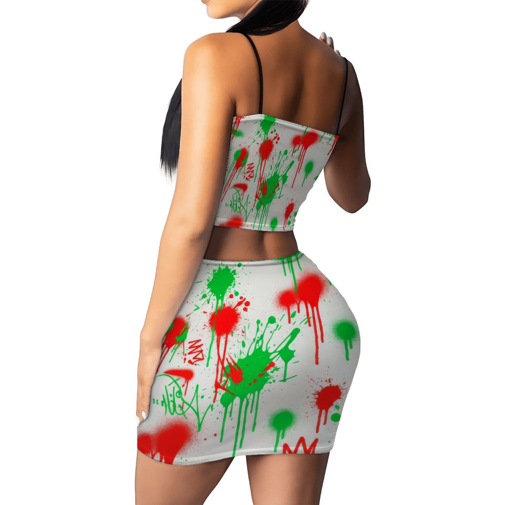 Black Splatter Heartbeat Crop Tank & Skirt Set
