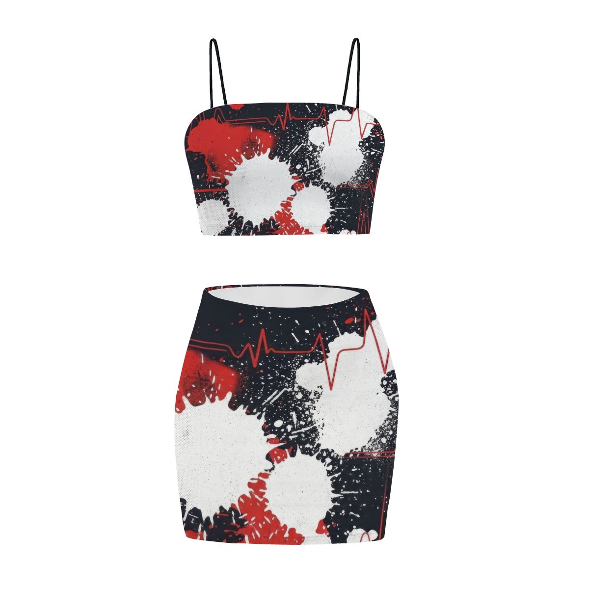 Black Splatter Heartbeat Crop Tank & Skirt Set