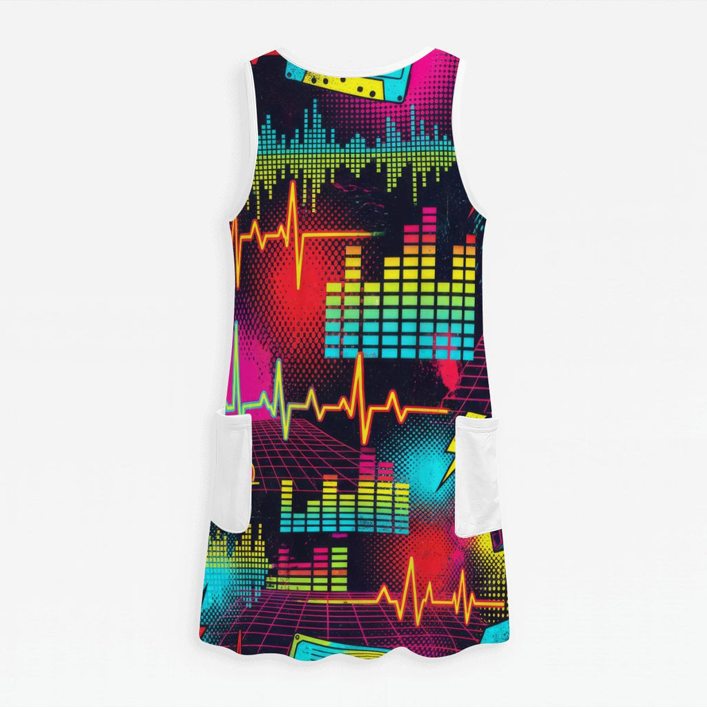 Red Splash Print Sleeveless Dress with Pockets