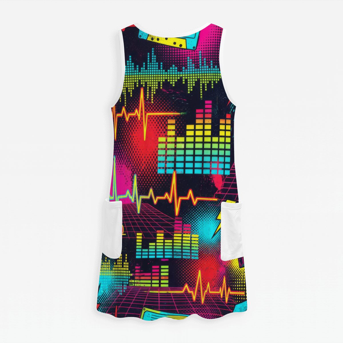 Red Splash Print Sleeveless Dress with Pockets