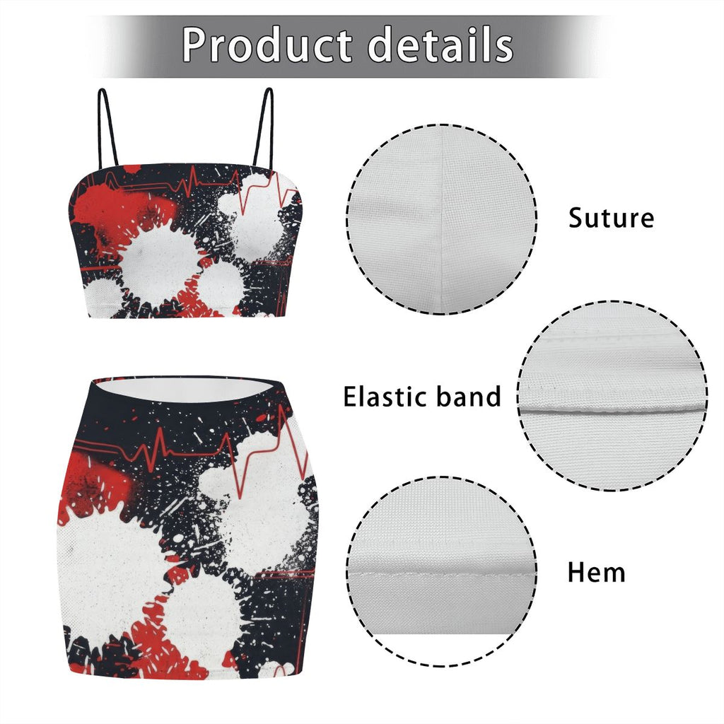Black Splatter Heartbeat Crop Tank & Skirt Set