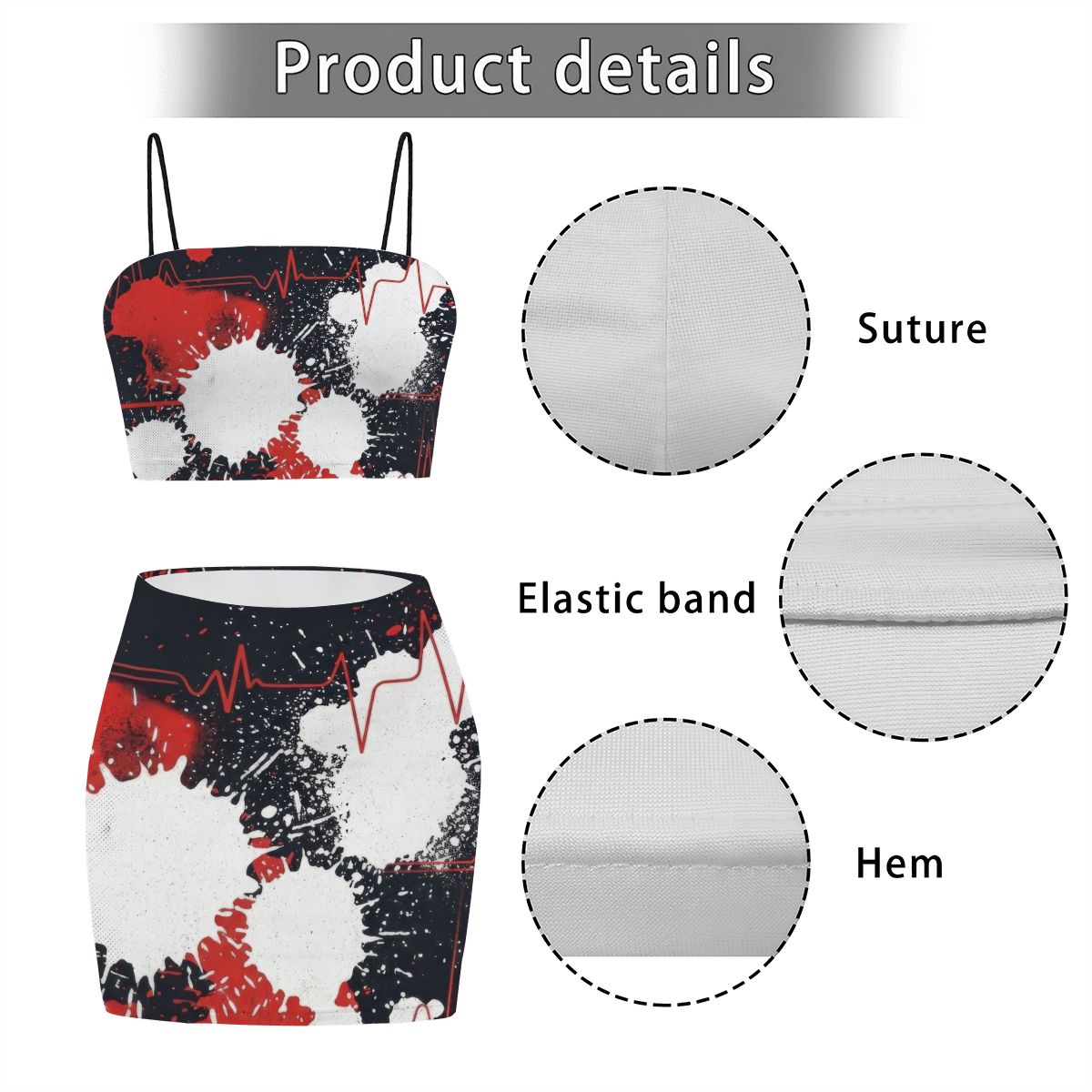 Black Splatter Heartbeat Crop Tank & Skirt Set