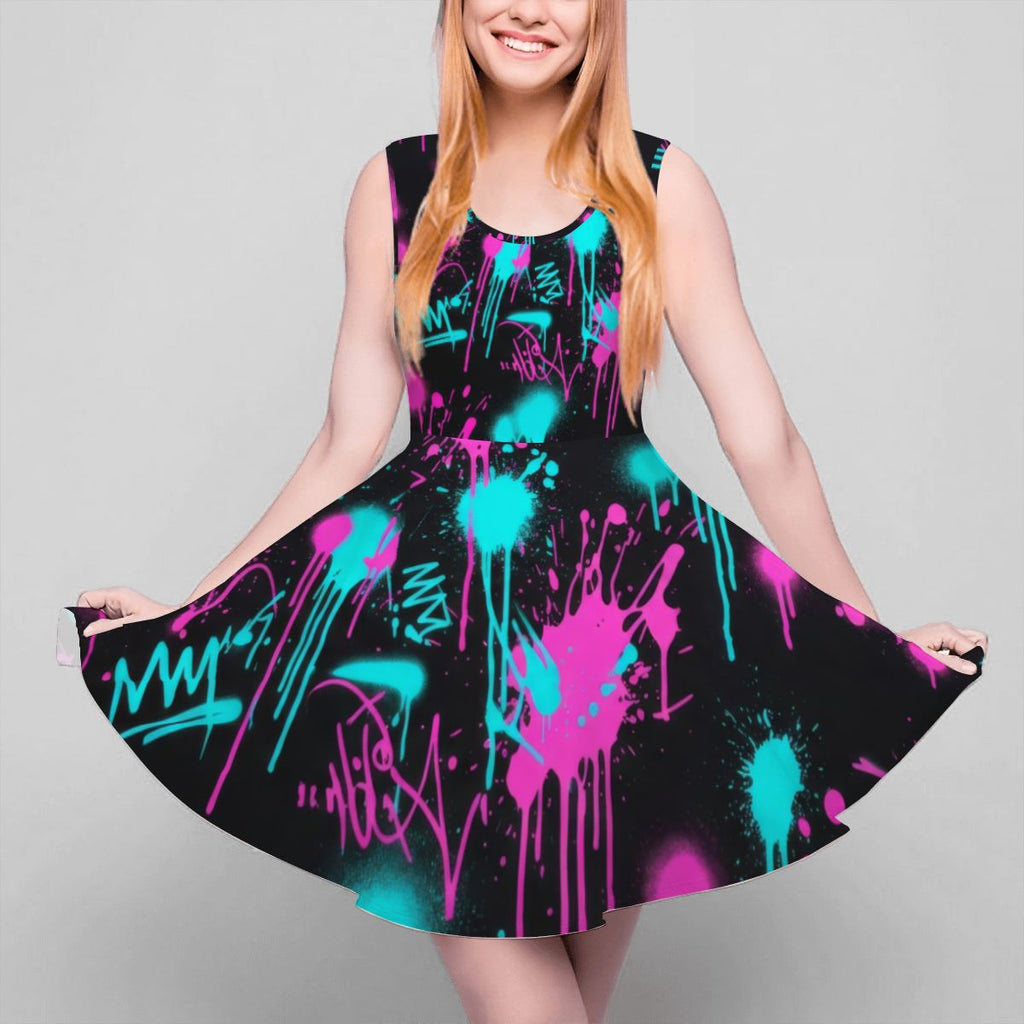 Heartbeat & Splatter Wide Skater Dress