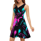 Red & Black Splash Sleeveless V-Neck Dress