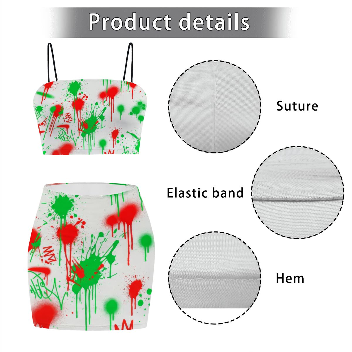 Black Splatter Heartbeat Crop Tank & Skirt Set