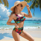 Heartbeat Print One-Shoulder High-Waisted Bikini