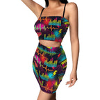 Black Splatter Heartbeat Crop Tank & Skirt Set