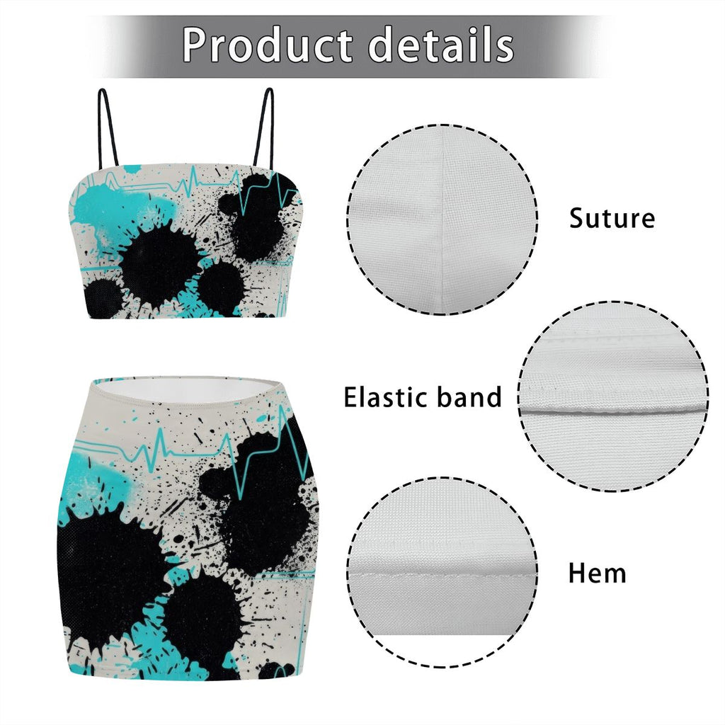 Black Splatter Heartbeat Crop Tank & Skirt Set