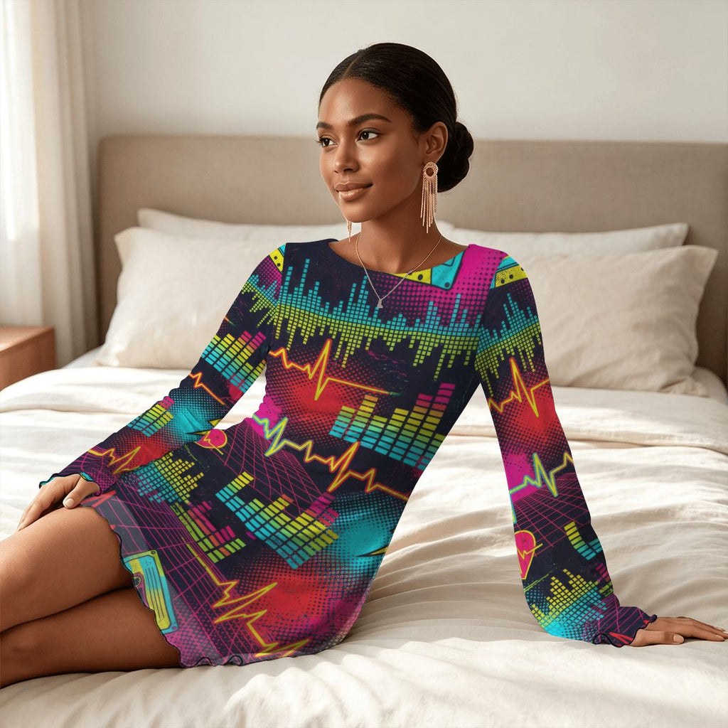 Splatter Print Bell Sleeve Mesh Dress