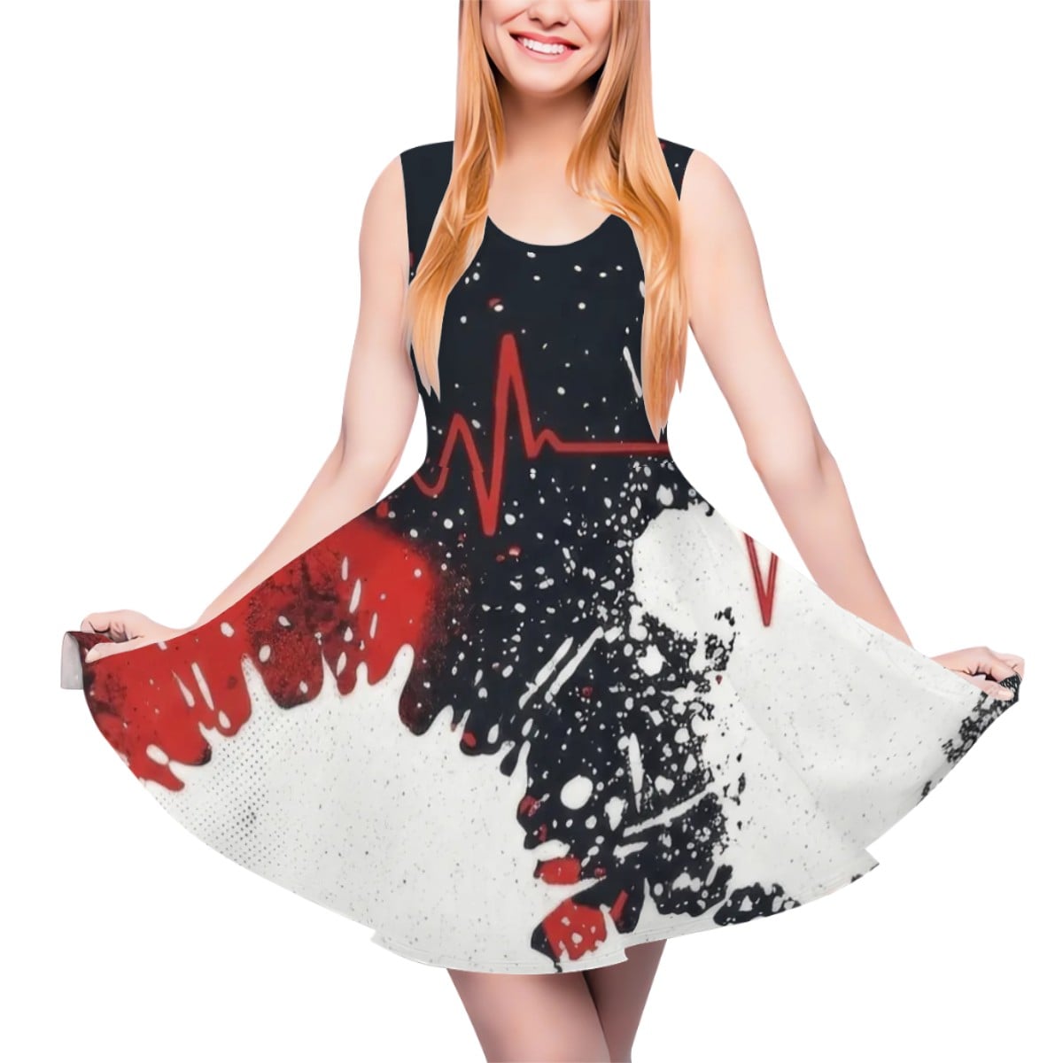 Heartbeat & Splatter Wide Skater Dress