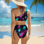 Heartbeat Print One-Shoulder High-Waisted Bikini