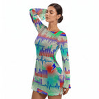 Splatter Print Bell Sleeve Mesh Dress