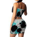 Black Splatter Heartbeat Crop Tank & Skirt Set