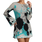 Splatter Print Bell Sleeve Mesh Dress