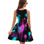 Red & Black Splash Sleeveless V-Neck Dress