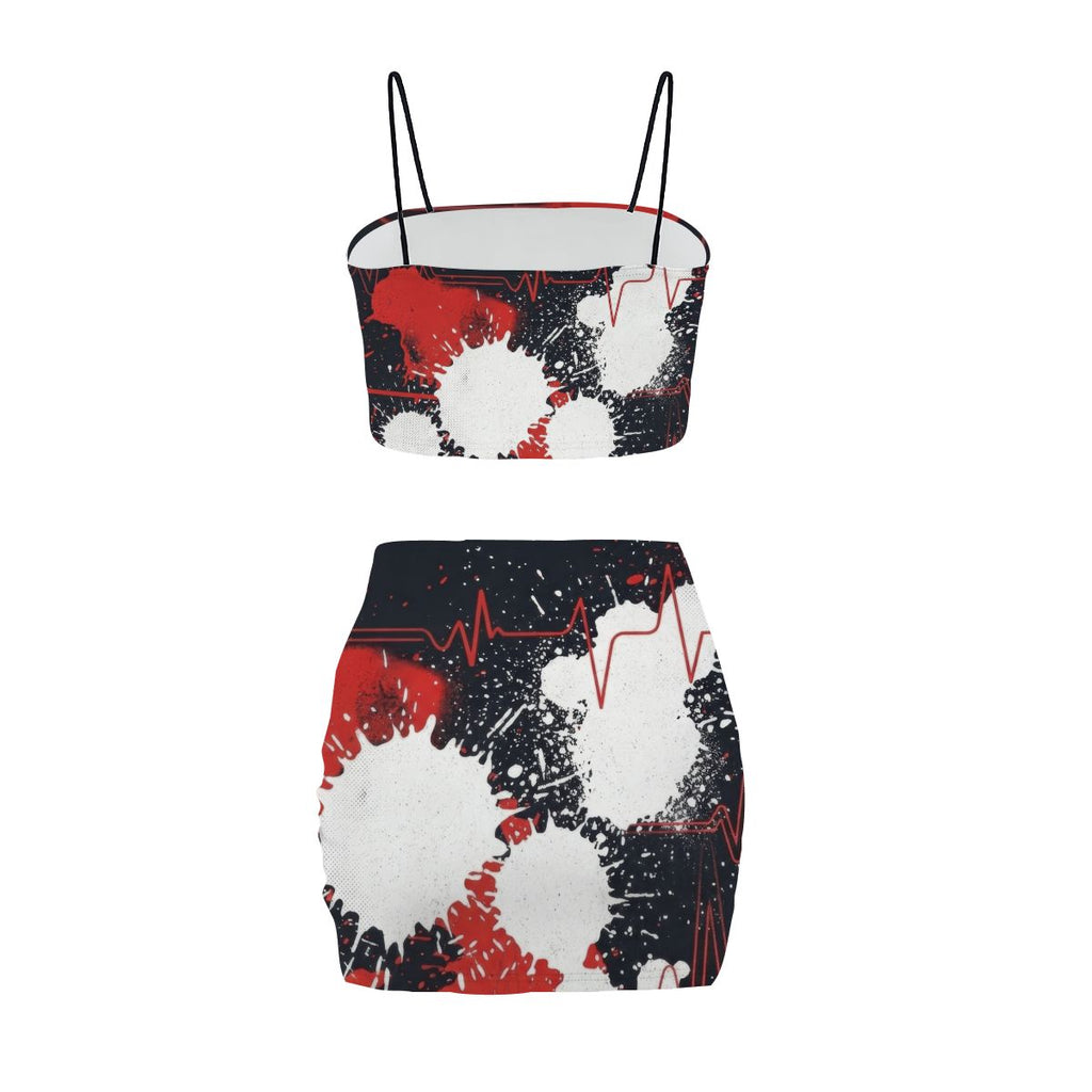 Black Splatter Heartbeat Crop Tank & Skirt Set