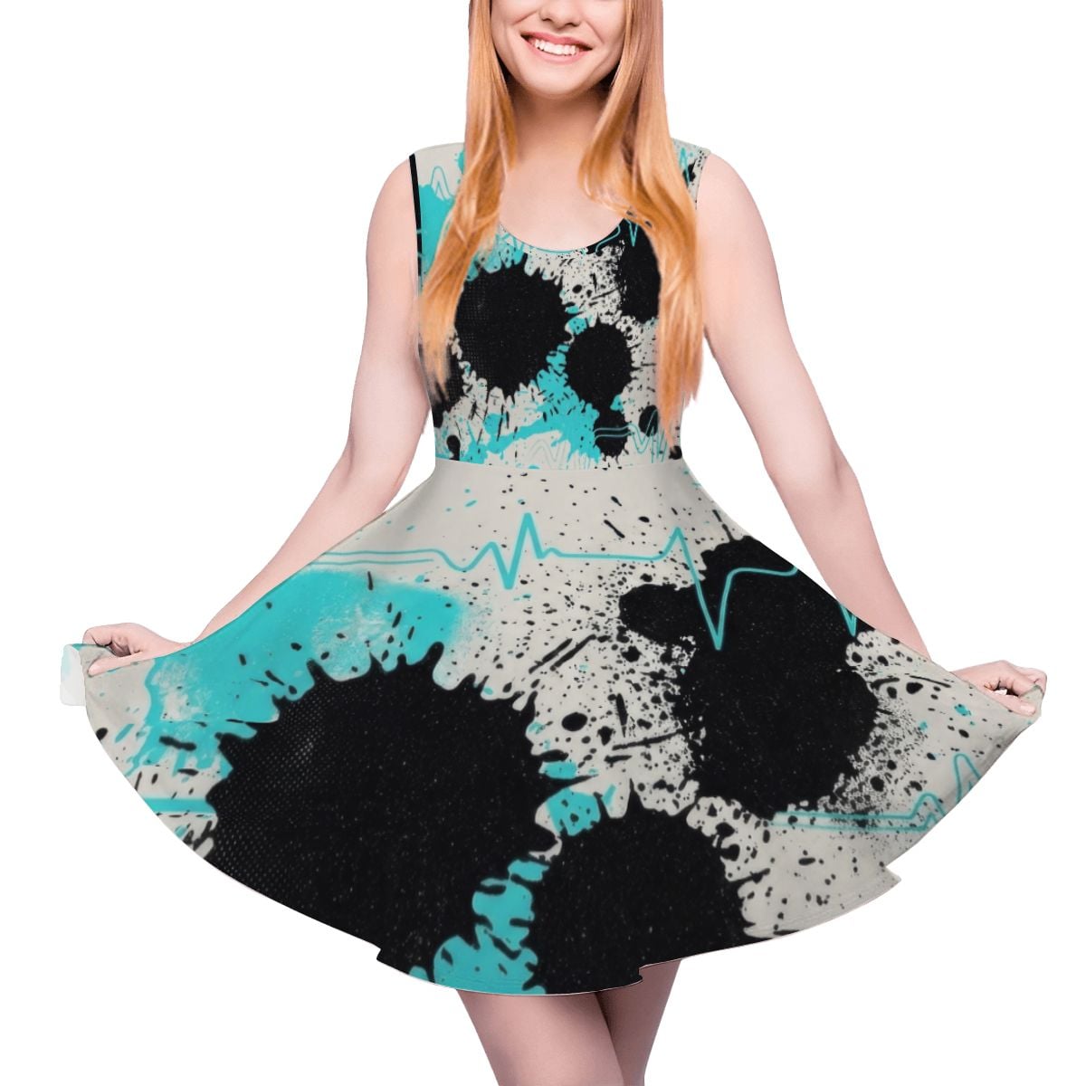 Heartbeat & Splatter Wide Skater Dress