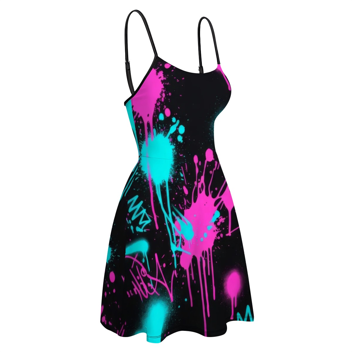 Red & Black Splatter A-Line Slip Dress