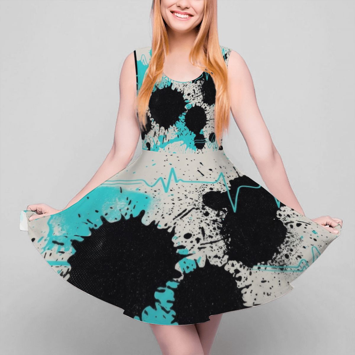 Heartbeat & Splatter Wide Skater Dress