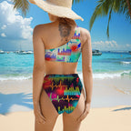 Heartbeat Print One-Shoulder High-Waisted Bikini