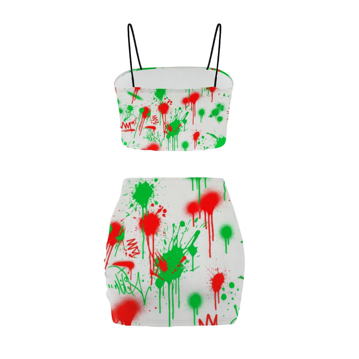 Black Splatter Heartbeat Crop Tank & Skirt Set