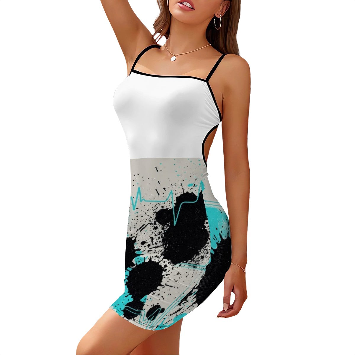 Heartbeat Print Flat Collar Bodycon Dress
