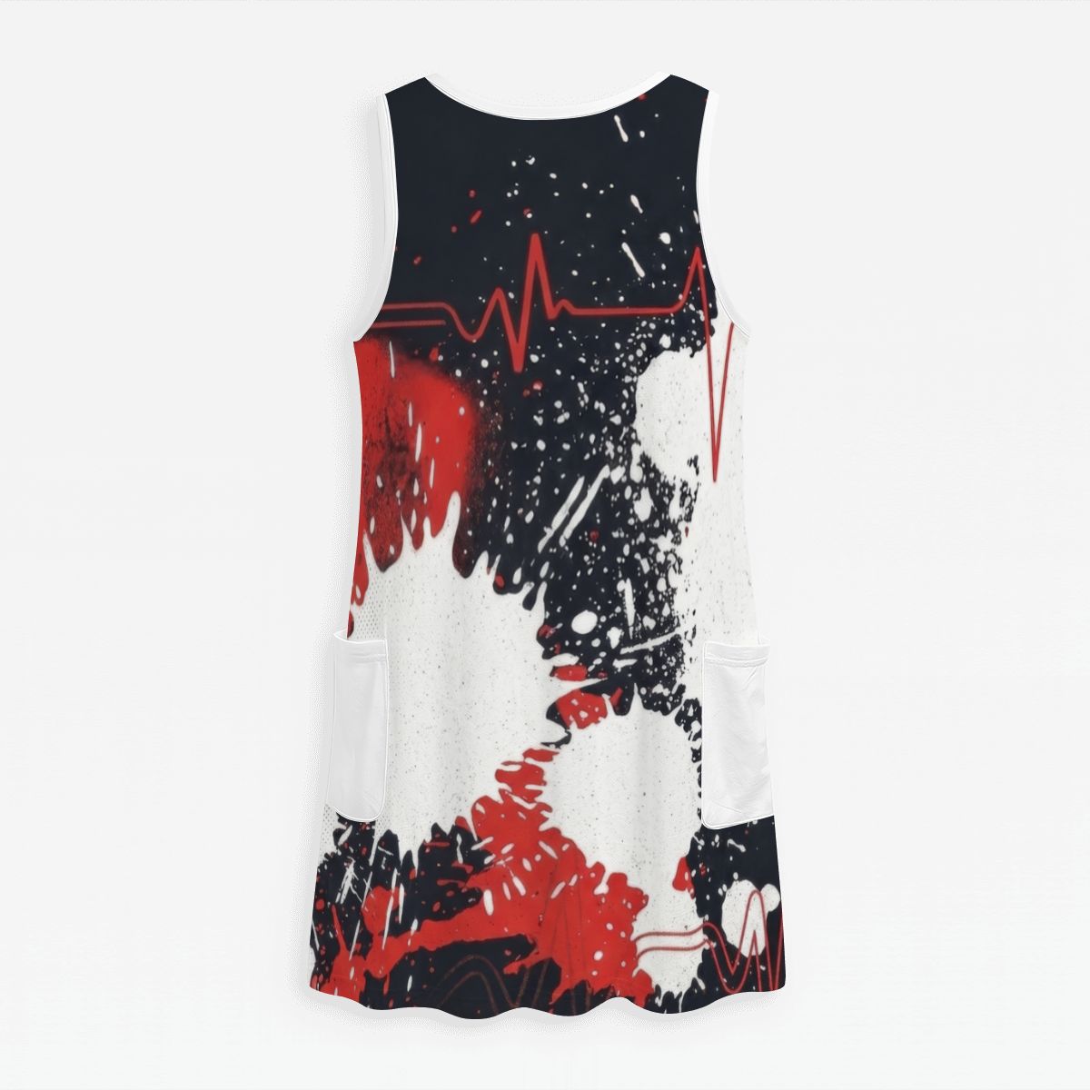 Red Splash Print Sleeveless Dress with Pockets