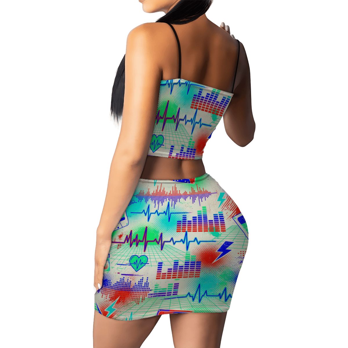 Black Splatter Heartbeat Crop Tank & Skirt Set