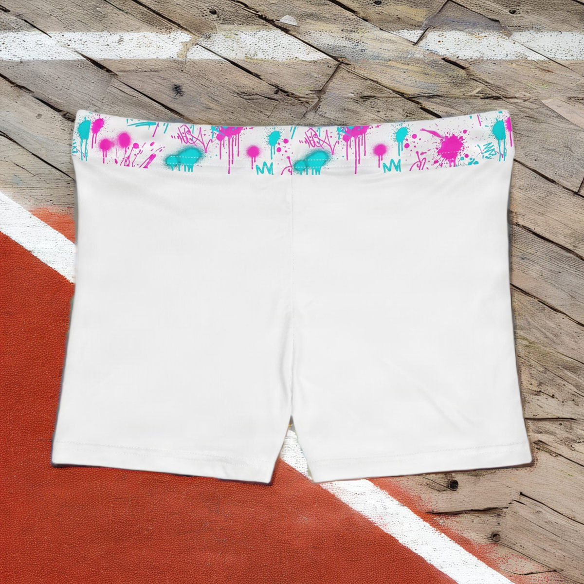 Women's Athletic Shorts — Pink & Teal Paint Splash Waistband