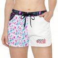 Women's Casual Shorts — Pink & Teal Floral Split-Panel Running Shorts with 'Pulse' Logo - product photo 1