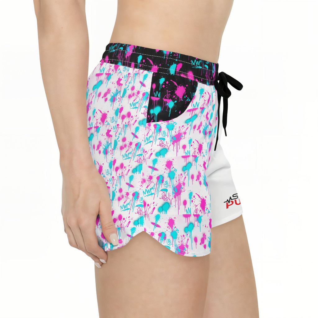 Women's Casual Shorts — Pink & Teal Floral Split-Panel Running Shorts with 'Pulse' Logo - product photo 2